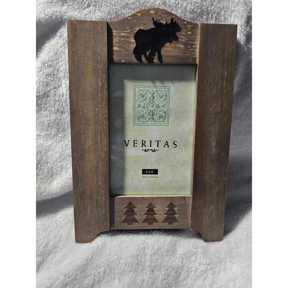 New Veritas Photo Frame Rustic Wood Moose Cabin Brown Trees 4X6 Natural Decor